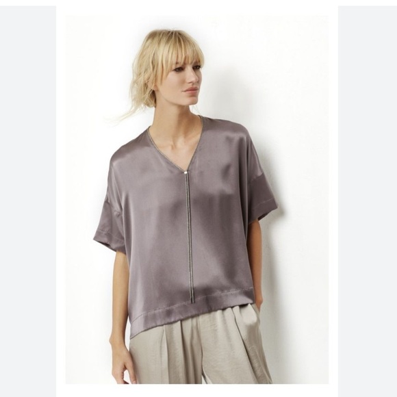 Lafayette 148 Caprice Silk Charmeuse Blouse with Chain Detail - Picture 1 of 8